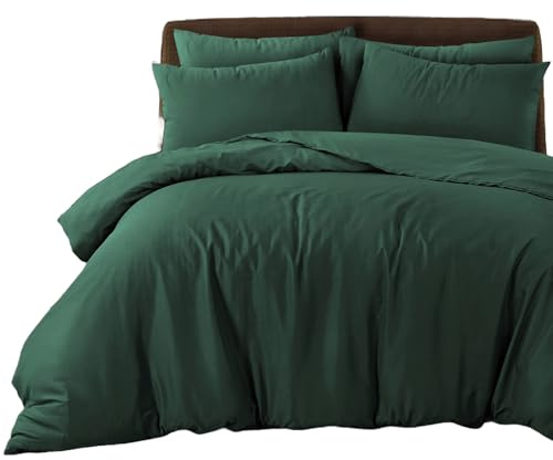 Bronwen Mathews Bottle Green Single Duvet Set - Soft Microfibre Single Quilt Cover with 1 Pillowcase, Easy Care Wrinkle Free Bedding Set of 2 Pcs