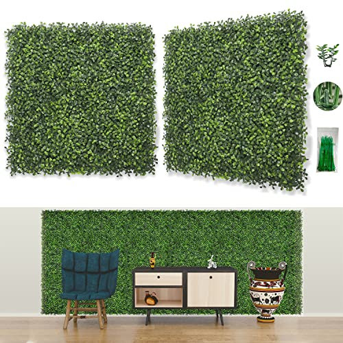 Bybeton Künstliches Buchsbaumgras-Wandpaneele, 50,8 x 50,8 cm, UV-Anti-Gras-Hintergrund und grüne Wandpaneele für drinnen und draußen, Sichtschutz und Garten, Balkon, Sichtschutzzaun, Dekor