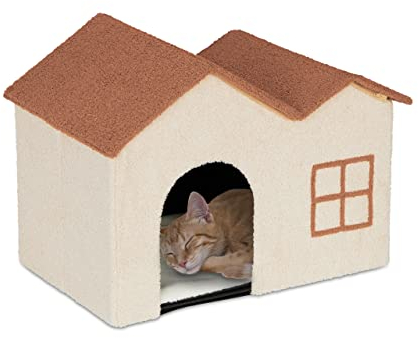 Relaxdays Katzenhöhle, faltbar, Versteck für Katzen & kleine Hunde, HBT: 44,5 x 62,5 x 40,5 cm, Indoor Hundehütte, beige