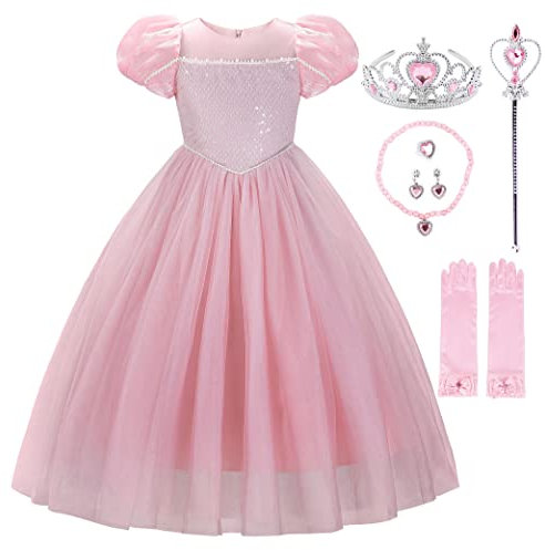 JerrisApparel Déguisement Princesse Filles Carnaval Robe Rose Halloween Cosplay (130, Rose)