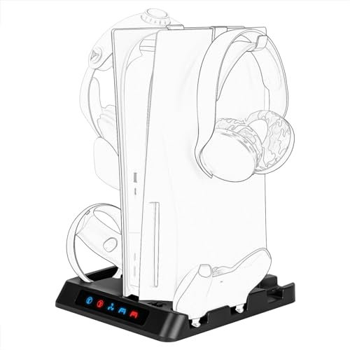 GEEKRIA Station de charge compatible avec Sony PlayStation VR2, PS5, double manette de jeu, accessoires de jeu avec ventilateur de refroidissement hôte (noir)