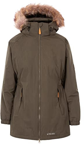 Trespass Womens Parka Jacket Celebrity - Waterproof, Longer Length, Fleece Lined, Lightly Padded, 2 Zip Pockets, Stud-Off Hood Fur Trim, Elasticated Sides, 2 Way Zip