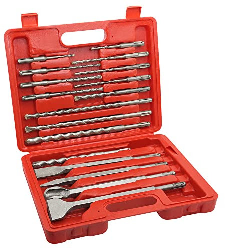 BeHappy Bohrer- und Meißel-Sets, Hartmetallbestücktes Steinbohrer-Set, Betonbohrer und Meißel für Beton, Zement, Ziegel, Stein, mit Aufbewahrungskoffer, 17-teilig