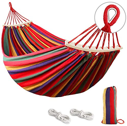 BAGASI Doppel Hängematten für Camping, Tragbare Fallschirm Hängematte für Outdoor Wandern Reisen Backpacking, Hängematten Swing für Hinterhof & Garten,Rot,280x150cm