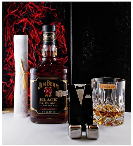 Geschenk Jim Beam Black Extra-Aged 6 Jahre Bourbon Whiskey + Whisky Glas + 2 Kühlsteine
