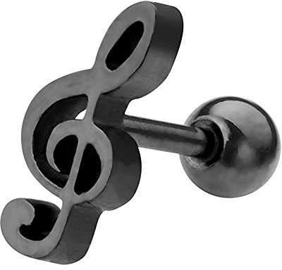 Taffstyle Piercing Stecker Notenschlüssel Ohr Cartilage Tragus Helix Ohrpiercing Knorpel Barbell Stab mit Kugel Schwarz
