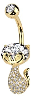beyoutifulthings Bauch-nabelpiercing Katze Pavé Zirkonia Gold Clear Nabel-Piercing Chirurgenstahl Bananabell Stab-länge 10-mm
