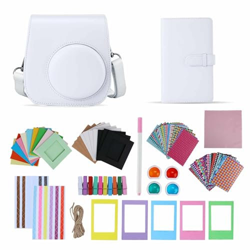 TONYLAIJIANTAO Instant Camera Mini 11/12 Accessories Compatible with Fujifilm Instax Film Camera, Include Case/Album/Filters/Film Frames/Border Stickers. (White)