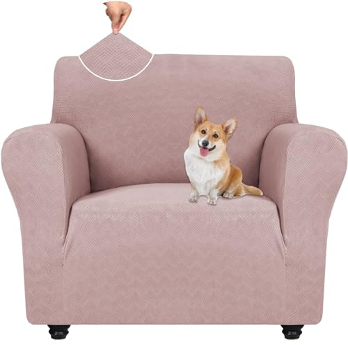 YSTELLAA Sofa Überzug 1 Sitzer, Stretch Sesselschoner, Sofaschoner rutschfest Mit Armlehne, Universal Sofabezug, Dicke Sofabezug Für Hunde Katzen Und Haustiere, Waschbare Sofa Cover, Grau Rosa