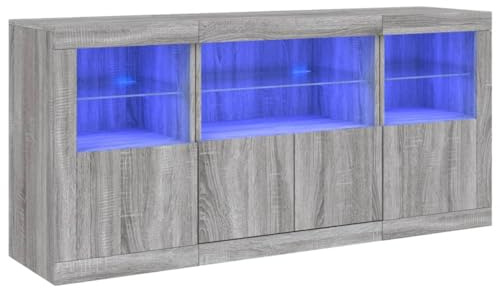 vidaXL Sideboard mit LED-Leuchten Grau Sonoma 142,5x37x67 cm