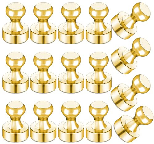 LOVIMAG Gold Fridge Magnets, 16 PCS Refrigerator Magnets Small Neodymium Magnets for Whiteboard, Strong Metal Push Pin Magnets Ideal for Adults, Kitchen Magnets, Office Magnets, Locker Magnets