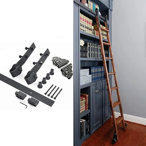 CATANK Rollbare Bibliotheksleiter zum Aufhängen, 150 cm, für Zuhause, Dachboden, Büro, Schiebeleiter mit Bodenrollen, Verlängerungsschiene (ohne Leiter) (Größe: 150 cm Schienen-Set)