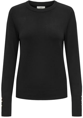JDY Jacqueline de Yong Damen Strickpullover Rundhals Knopfdetails Knit Fit Langarm stilvoll bequem, Farben:Schwarz-2, Größe:M