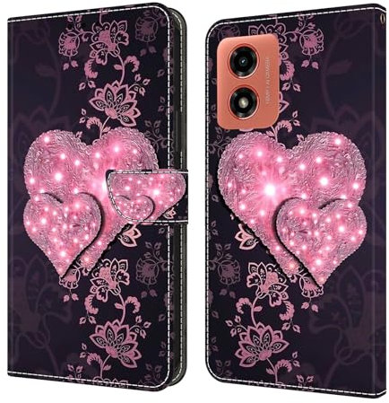 Case 3D Glänzend PU Leder für Motorola Moto G04 Glitter Brieftasche Glänzend Muster Sparkly Flip Schutz mit 3 Kartenhalter Magnet Handytasche Motorola Moto G04,Heart to Heart