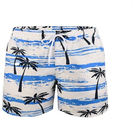 MADHERO Costume da bagno da uomo vintage floreale ad asciugatura rapida, pantaloncini da spiaggia con fodera in rete, Palma Hawaiin bianca, X-Large