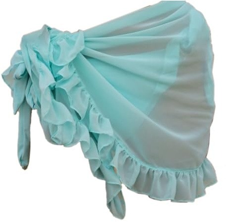 Wambere 1 Stück Strand Wrap Sarong Damen,Pareo,Sommer Badeanzug,Sexy Bikini Vertuschen,Sonnenschutz Strandtuch,Wickelrock,Bademode Rüschen Strand Rock für Lagerfeuerparty Schwimmbad,Hellblau