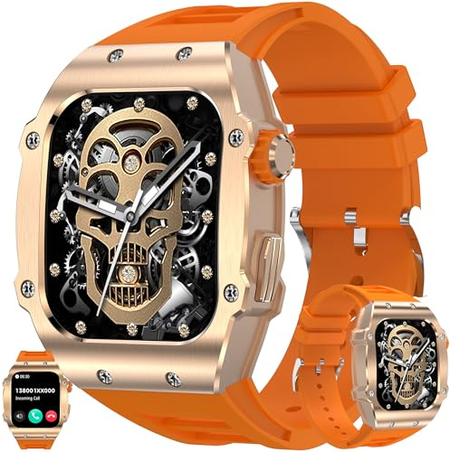ZPIMY 1,91” AMOLED Montre Connectée Femme Homme avec Appel Bluetooth, Smartwatch avec 123 Modes Sportifs Tracker d'activité, Fréquence Cardiaque, 5ATM Étanche Smart Watch pour iOS Android (Or Orange)