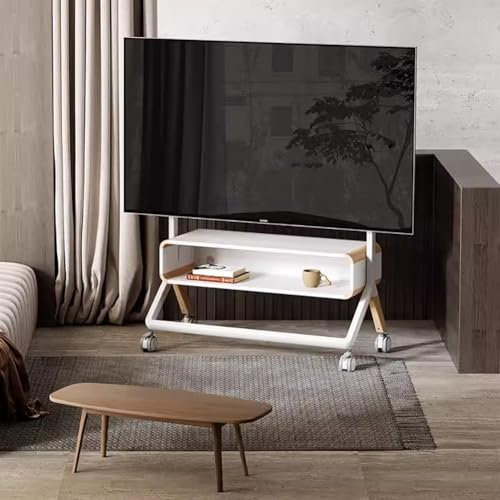 KK-GGL Deluxe Rolling TV Stand para TV De 49 A 75 Pulgadas, Soporte De Televisión Móvil De Gran Capacidad sobre Ruedas, Lujoso Stand De Televisión De Piso De hasta 40 Kg,Blanca
