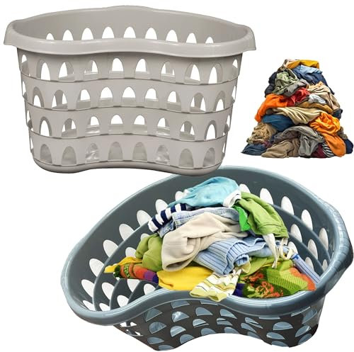 Large Plastic Hipster Washing Clothes Laundry Baskets High Grade Linen Storage Bin Organiser For Bathroom & Laundry Room (1, Cool Grey)