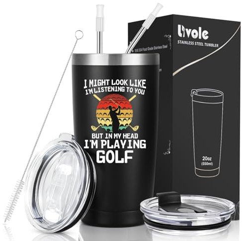 Livole Golf Gifts for Men, Dad, Women, Boy, Golfer Mug, Christmas Presnts for Golf Lovers, Golfers, Sports Lover, Grandad, Him, Mens Gifts Novelty, 20oz Stainless Steel Coffee Mug, 600ml Tumbler
