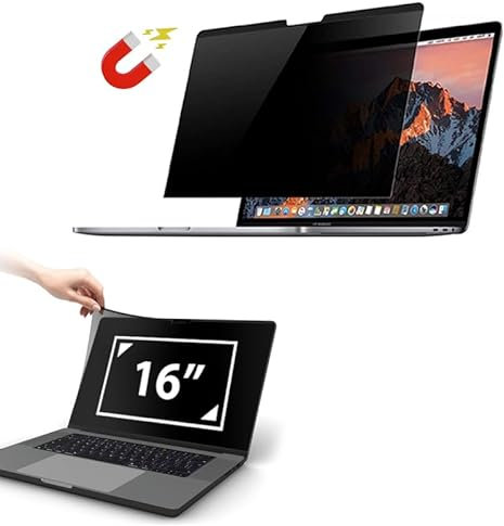 Magnetic Laptop Privacy Screen 16 Inch 16:10 Ratio Computer Monitor Screen Privacy Shield, Anti-Glare Blue Light Filter, Detachable Privacy Screen Protector for Lenovo Thinkpad, Hp Envy, Dell