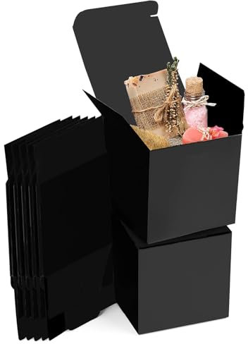 15 Stk Geschenkboxen Kraftpapier Schwarz, 10 x 10 x 10 cm Karton Schachteln, Pappschachteln mit Deckel, Geschenkbox Quadratisch für Geschenke, Party, Geburtstag, Hochzeit