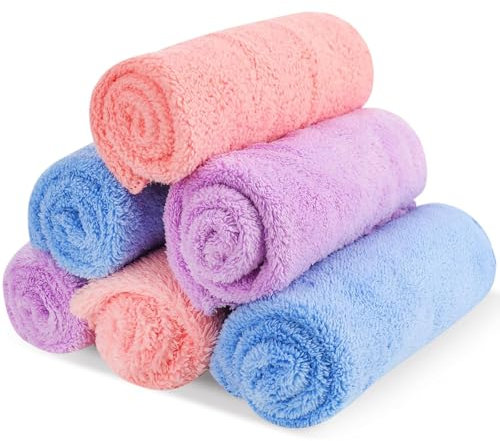 6 PCS Flannel Face Cloth,Facial Wash Cloth,Soft Cotton Face Cloths,Facial Clean Cloth Wipes Quick Dry Baby Wash Cloth,Reusable Face Cloths for Adult Kids Beauty Spa Sport Routine