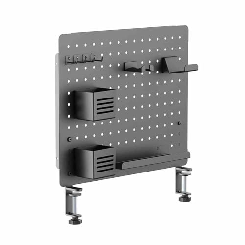 LVNSYSTEM Pegboard Lochplatten Schwarz – Werkzeuglos Am Tisch Befestigen – Kompatibel Mit 13–80 mm Platten – Inklusive Haken & Ablagen – Ordnungssystem Büro Ohne Bohren Für Mehr Platz