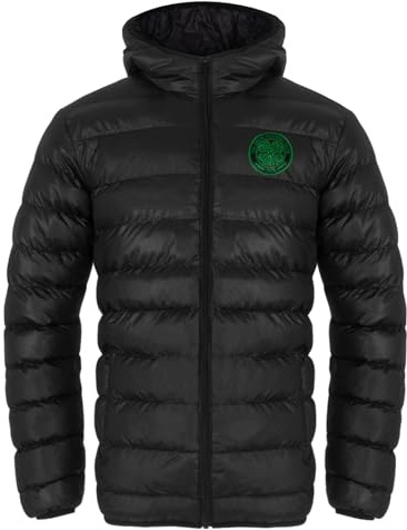 Celtic FC Official Football Mens Quilted Hooded Winter Jacket Black 3XL