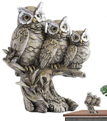 Ghjkldha Eule Gartenskulptur | Outdoor Eule Statue | Garten Eule | Realistische Eule Gartenskulptur Wetterfeste Eulenfigur Steineule Garten Ornament Deko Eule Skulptur