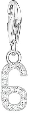 THOMAS SABO Charm-Anhänger Zahl 6 mit weißen Steinen Silber 925 Sterlingsilber