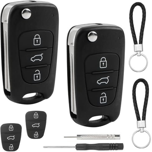 2 Stück Schlüssel Gehäuse mit 3 Tasten Autoschlüssel Tastenfeld Set Kompatibel mit Hyundai i10 i20 i30 ix20 ix35 Kia Sportage Ceed Soul Rio Picanto Fernbedienung Auto Schlüsselgehäuse Klappschlüssel