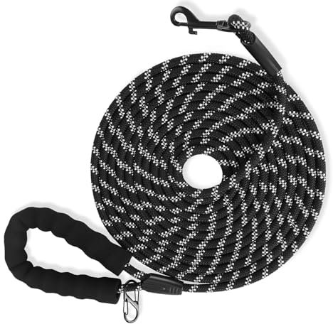 Mydrea Longe pour Chien, 5M à 20M, Solide, Poignée Rembourrée, Confortable, Laisse de Dressage, Laisse Longue pour Chien de Petites à Grandes Tailles (Noir)