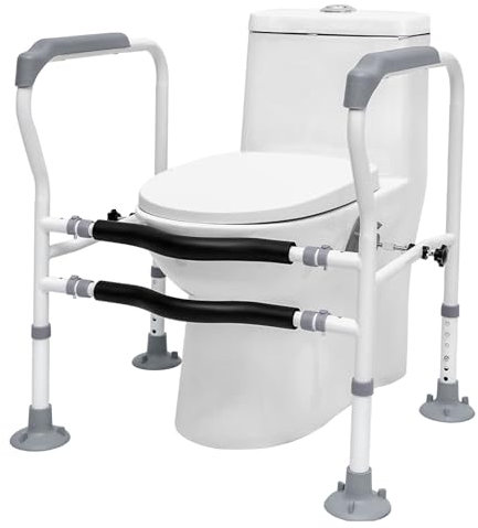 Poignée d'appui pour toilettes, main courante d'entretien des toilettes, réglable en largeur et en hauteur, pas de montage nécessaire, facile à monter, aide à l'entretien (blanc, grand coussinet de