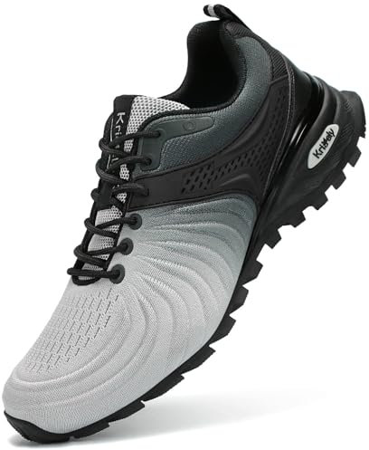 Kricely Traillaufschuhe Herren Laufschuhe Straßenlaufschuhe Sneaker Leicht Wanderschuhe Fitnessschuhe Trekkingschuhe (Silber Grau 43)