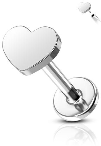 Agrewd Minimalistische Herz Stern Blitz Knorpel Ohrstecker G23 Massives Titan Vorwärts Helix Tragus Ohrringe Flache Rückseite Innengewinde 16G Lippe Labret Medusa Piercing Schmuck für Frauen, Titan