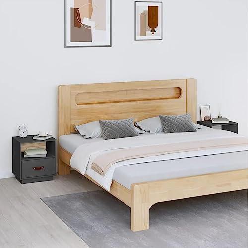 WKIEQACO Tische, Nachttische, Nachttische, 2 Stück, grau, 40 x 34 x 45 cm, Massivholz, Kiefer