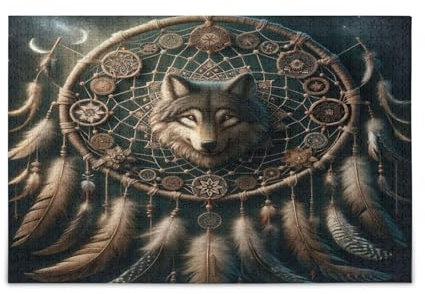 Wolf Traumfänger Puzzle 1000 Teile Erwachsene, Holz Puzzles Erwachsene, Familie Puzzles