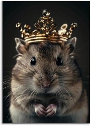 RXNHGJDS black and gold crown wall decor,Cute animal crown little mouse,Black and White African Wild Animals for Man Living Room Bedroom Bathroom Home Decor Ready to Hang42x30cm(17x12in) poster
