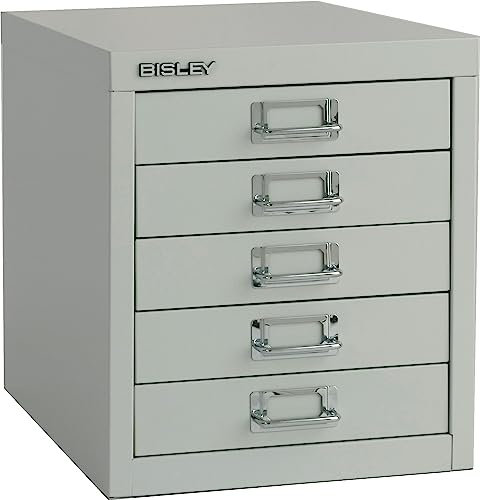 Bisley Schubladenschrank aus Metall für DIN A4 in lichtgrau Schrank mit 5 Schubladen Büroschrank Werkzeugschrank