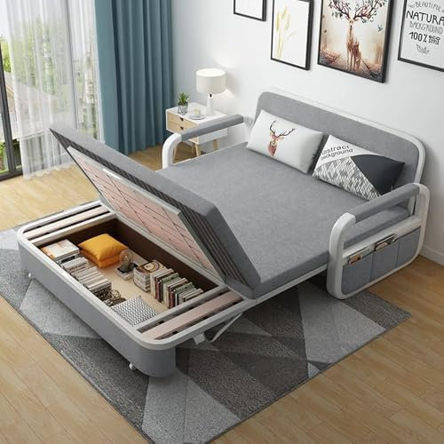 Homary Hellgraues Ausziehbares Schlafsofa mit Stauraum, 2-Sitzer, Baumwoll-Leinen-Mischgewebe, Verstellbare Beine, Modernes Design, Perfekt für Wohnzimmer und Büro (bis 190 cm)