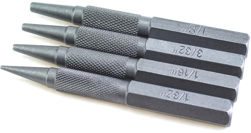 Powlankou 4 Pieces Nail Setter Punch and Center Punch Set (1/32, 1/16, 3/32, 1/8)