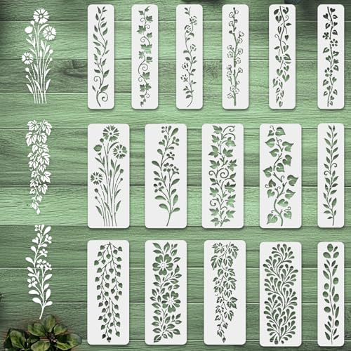 INFUNLY 16 Stück Blatt Ranken Mal Schablone Für Wand Wiederverwendbare Wand Schablonen Für Malerei Blumen Dekorative Wände Schablone Kleine Vintage Wand Malvorlage Für Ziegel Holzmöbel Kinderzimmer