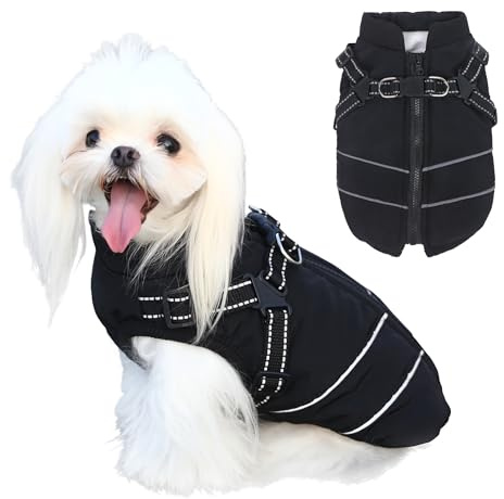 Mitili Manteaux d'hiver pour Chien Imperméable, Manteau Chien Hiver avec Harnais, Veste d'hiver Chaude pour Chiens avec Doublure en Polaire, Vêtements Gilet pour Petit (Noir, XXL)