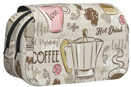 YOFIEN Vintage Espresso Machine Cupcakes Beans Printing Pencil Pouch Portable Double Layer Stationery Organizer