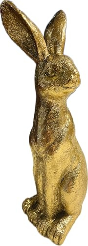 khevga Osterhase Gold 27,5 cm – Moderner Deko Hase groß aus Polyresin, glänzende Osterdeko Figur für Tischdeko, Wohnzimmer & Ostertisch