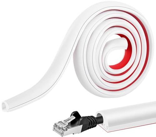 5M Trunking for Electric Cables, Cable Cover, 15 × 10mm D-Shape Self Adhesive Cable Trunking White for Home, Office, Floor, Wall Cables Hider