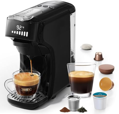 HIBREW H1B 6-in-1 Single Serve Pod Coffee Maker, 20 Bar Espresso Machine | Compatible with Kcup*/Ns*/DG*/ Espresso Powder, One-Touch Hot Cold Brew, Supports Cups up to 240ml (Black)