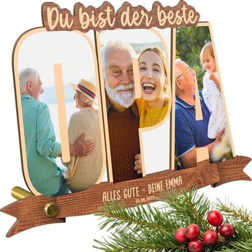 Opa Geschenk personalisiert - Fotogeschenk aus Holz - Geschenk für Opa, Schriftzughalter, Bester Großvater, Geschenke Opi, Geschenke für Großvater zum Geburtstag, Uropa Geburtstagsgeschenk Weihnachten