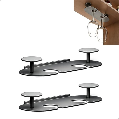 xiruiubao Soporte Copas Colgante Cuelga Copas con Tornillos,Resistente Aluminio Colgador Copas Vino para Cocina Comedor Bar Oficina,2 Piezas Negro